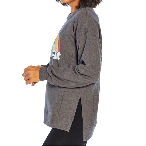 Wildfox Statement Sweatshirt Easy Does It XS Split Sides Charcoal Gray Rainbow - Picture 2 of 11